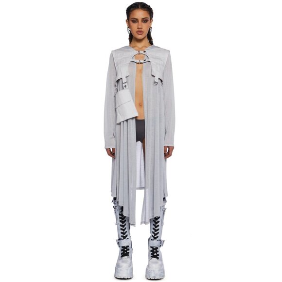 NWT Club Exx Gray Hooded Long Semi-Sheer Cardigan & Cargo Vest Set - Picture 10 of 10